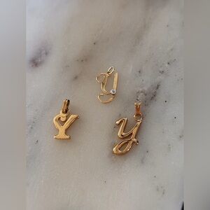 Vintage Monet Initial Y Charms Bundle & Unmarked Stone Pendant